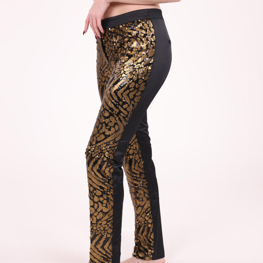 Gold and Black Sequin Patterned Pants