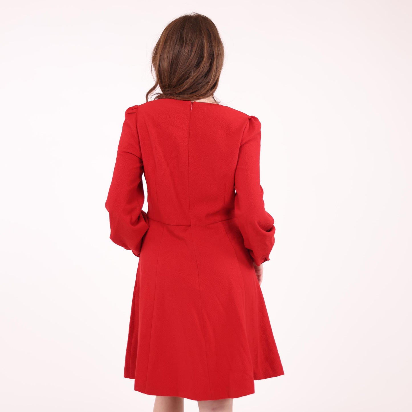 Red Long-Sleeve A-Line Dress