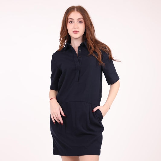 Navy Short-Sleeve Polo Mini Dress