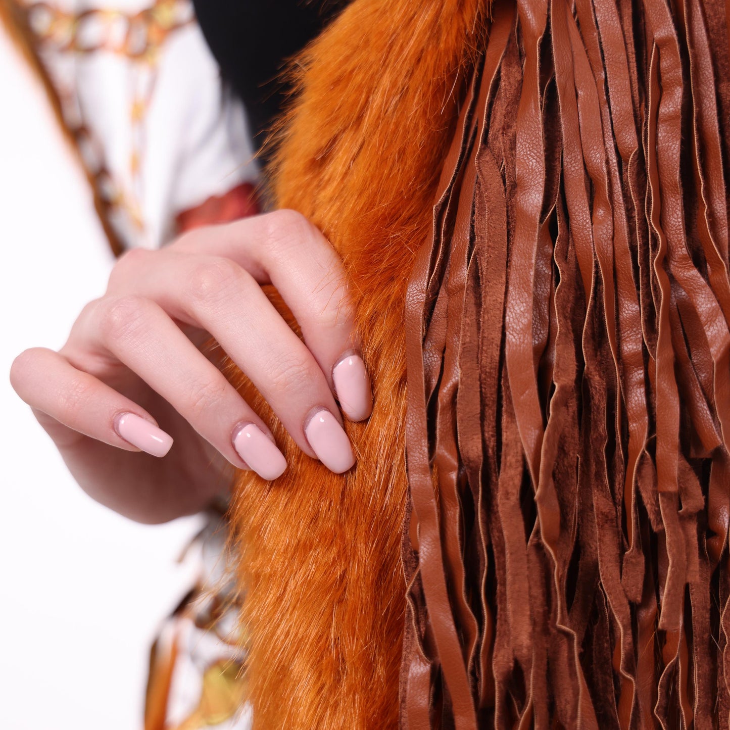 Faux Fur and Fringe Vest in Rust Brown