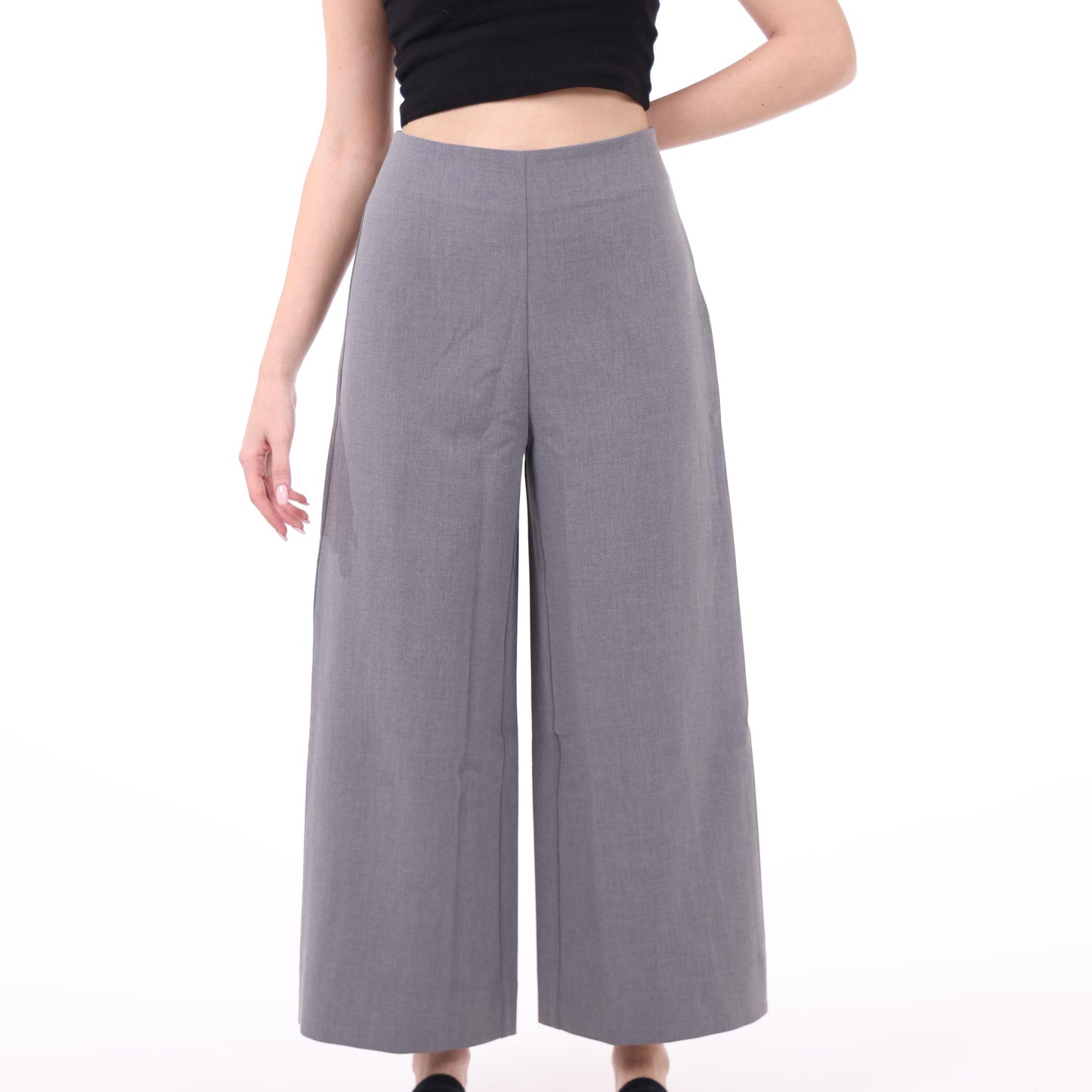 High-Waisted Wide-Leg Gray Trousers