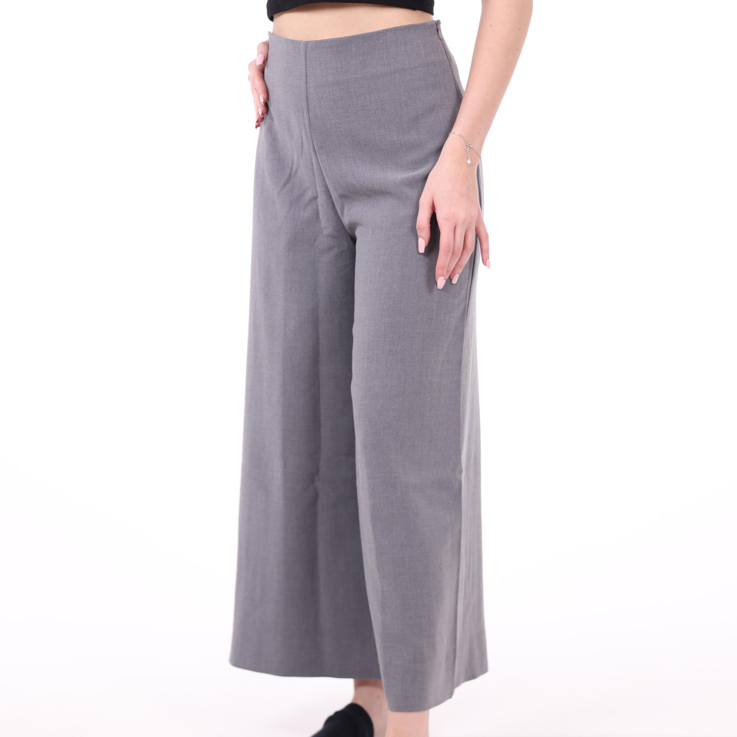 High-Waisted Wide-Leg Gray Trousers