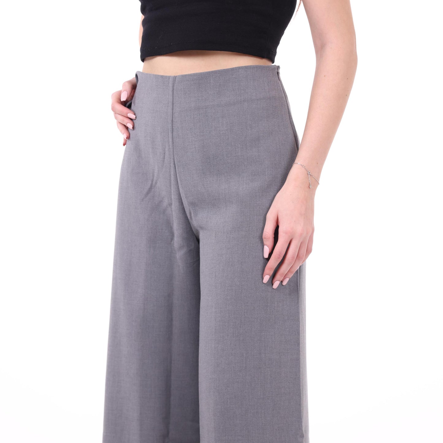 High-Waisted Wide-Leg Gray Trousers