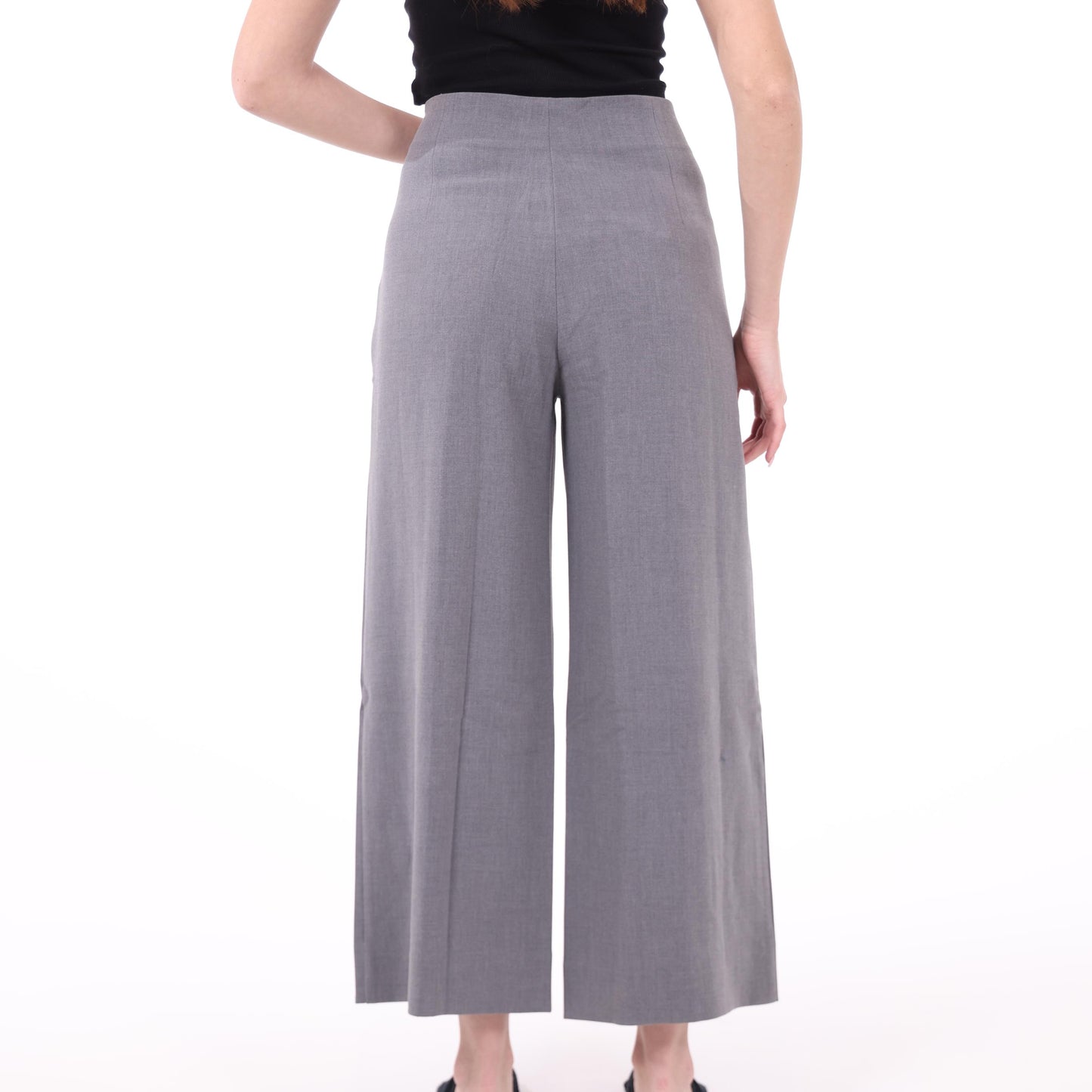 High-Waisted Wide-Leg Gray Trousers