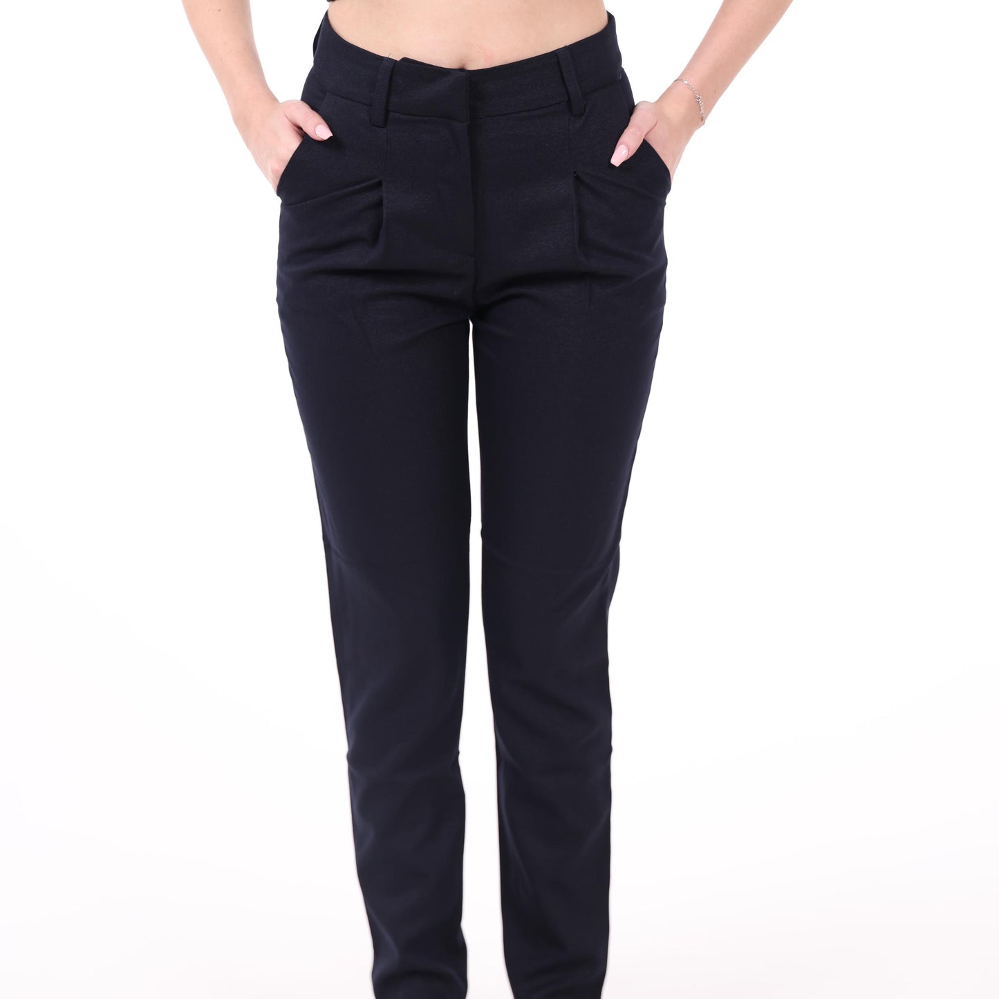 Dark Blue Tailored High-Rise Pants