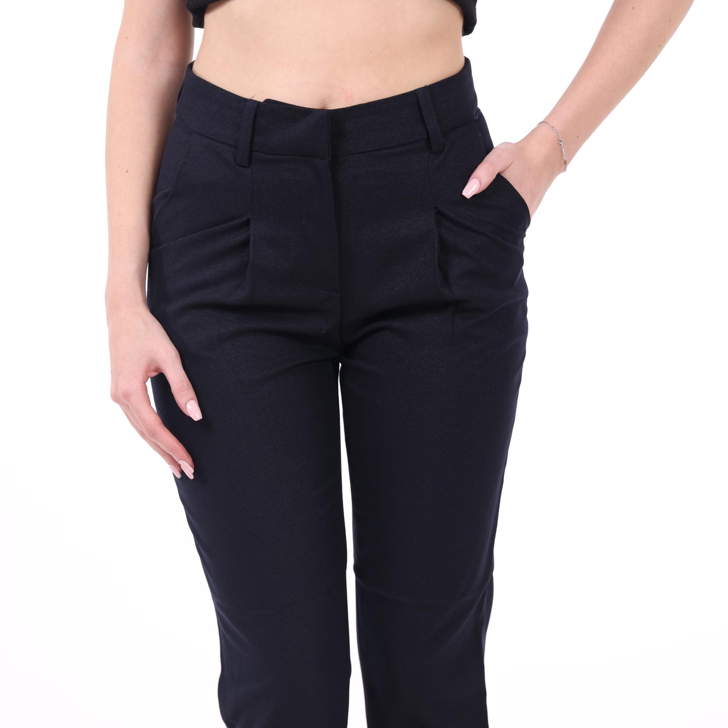 Dark Blue Tailored High-Rise Pants