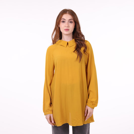 Mustard Yellow Draped Collar Blouse