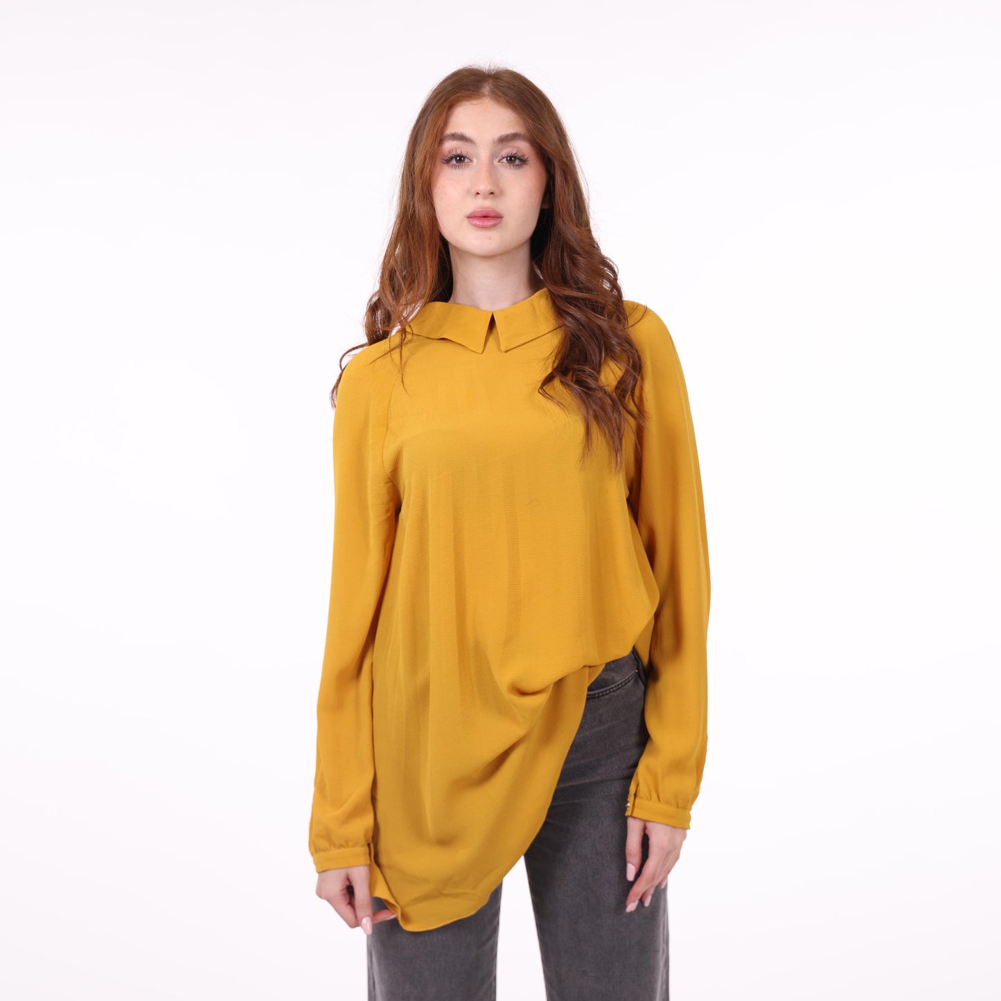 Mustard Yellow Draped Collar Blouse