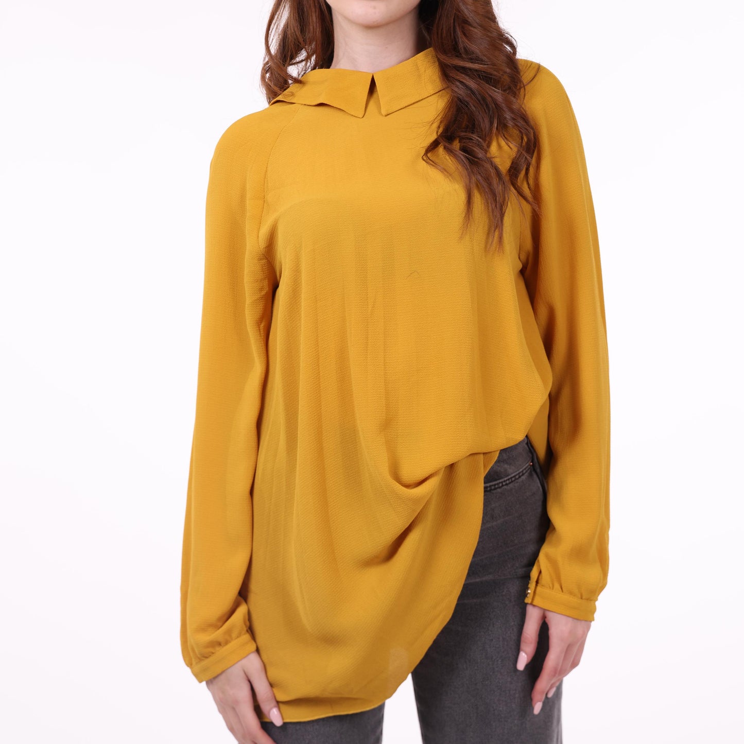 Mustard Yellow Draped Collar Blouse