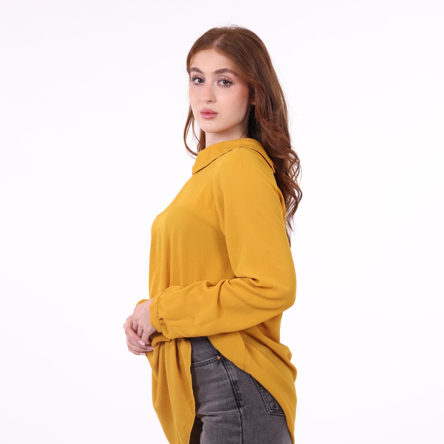 Mustard Yellow Draped Collar Blouse