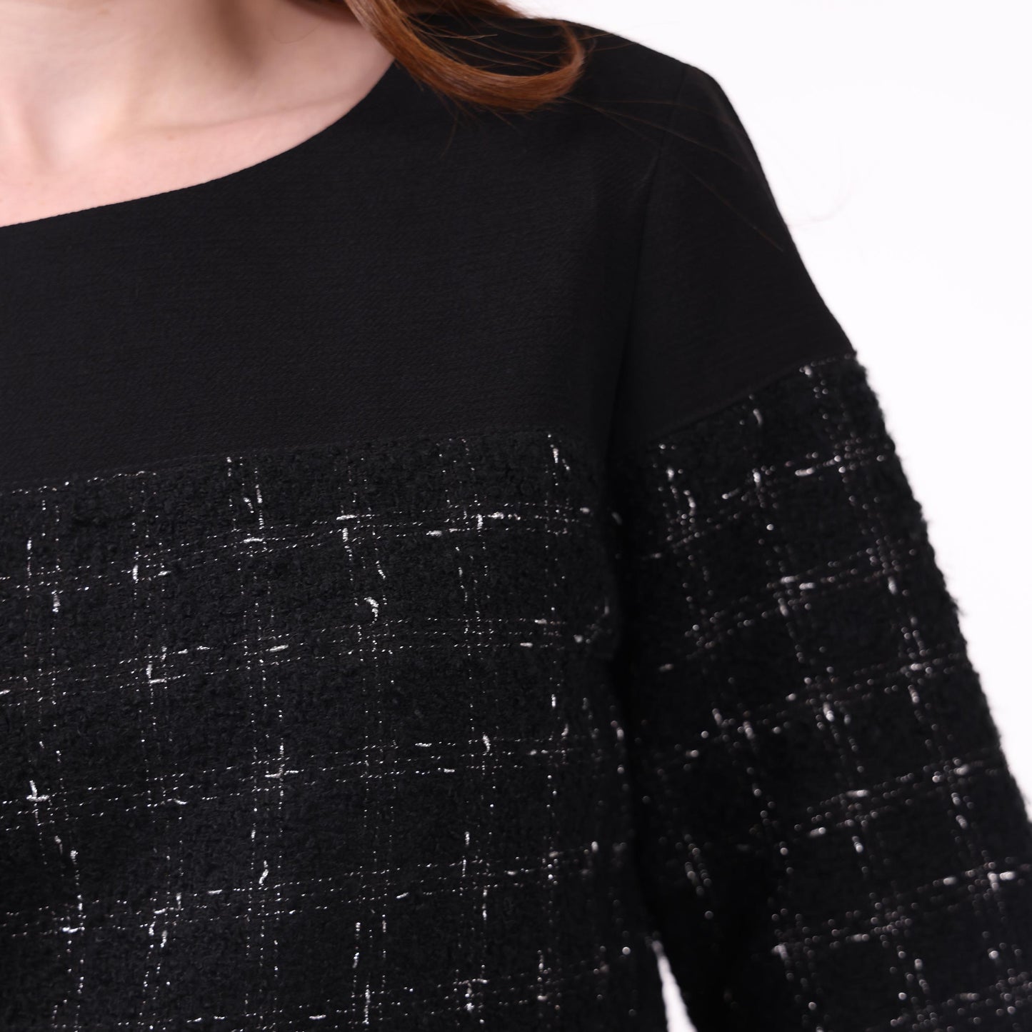 Black Textured Top with Tweed Pattern