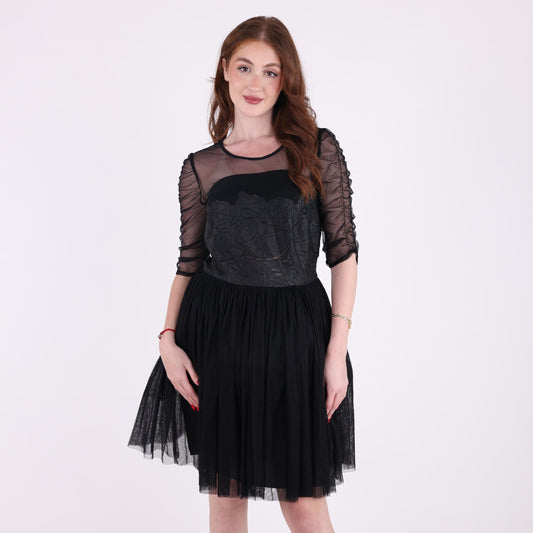 Black Sheer Embroidered Tulle Dress