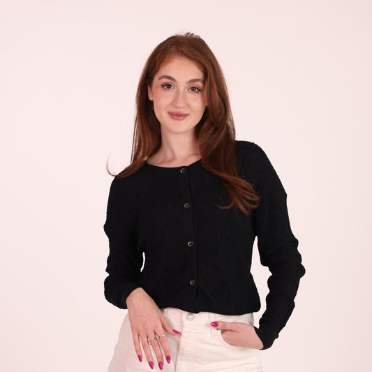 Classic Black Button-Up Knit Top