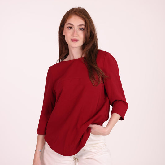 Deep Red 3/4 Sleeve Blouse