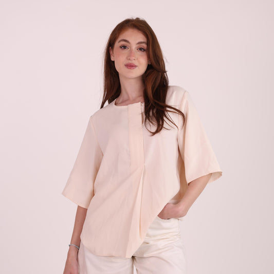 Soft Beige Draped Blouse