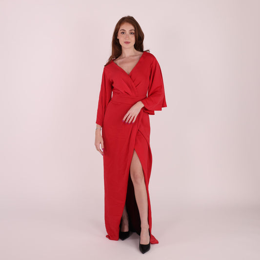Red Wrap Maxi Dress with Side Slit