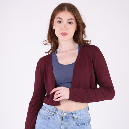 Burgundy Cropped Bolero Cardigan
