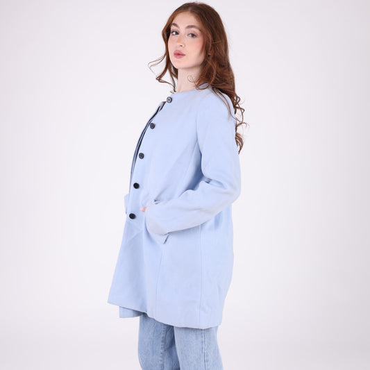 Light Blue Button-Up Coat with Pockets