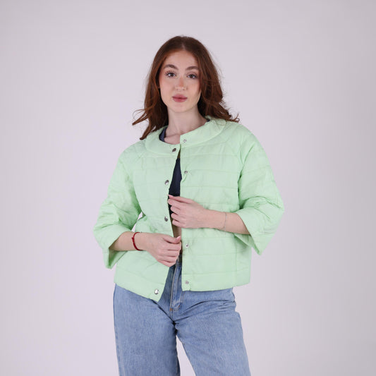 Light Green Quilted Jacket with 3/4 Sleeves