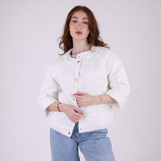 Quilted White Jacket with 3/4 Sleeves