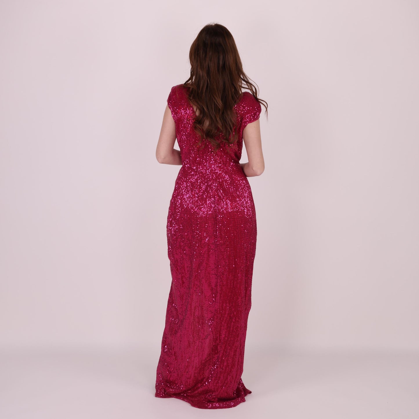 Fuchsia Sequin Gown with Plunging Neckline