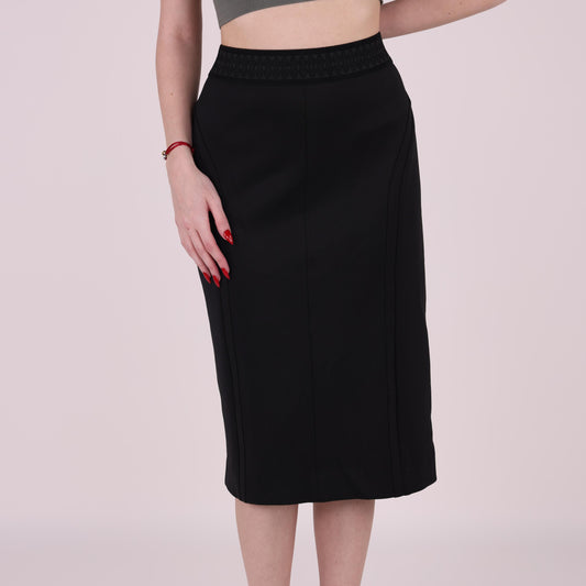 Black High-Waisted Midi Skirt