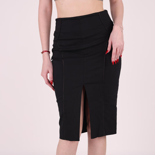 Black High-Waisted Slit Pencil Skirt