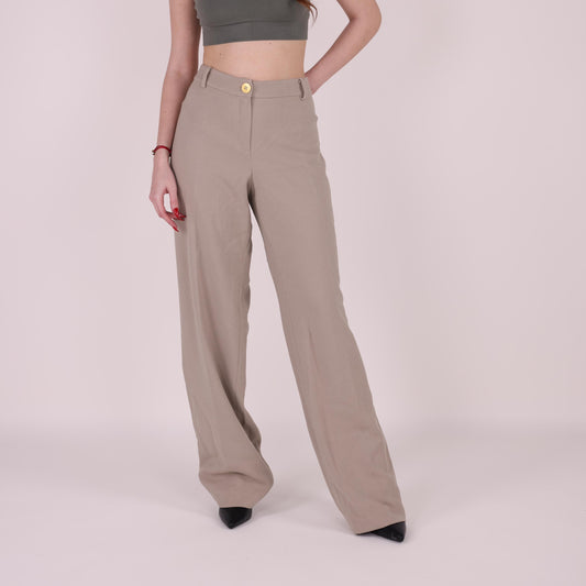 Beige High-Waist Wide-Leg Pants