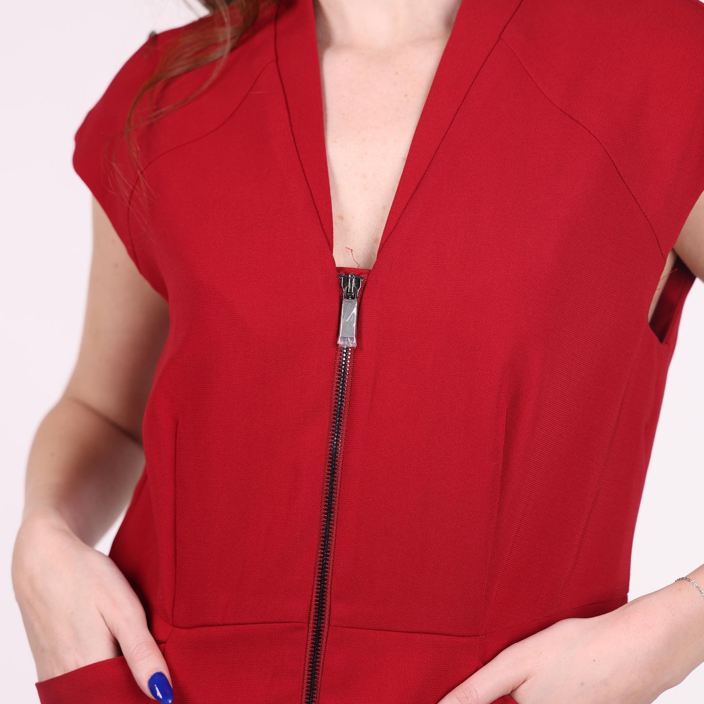 Red Sleeveless Zipper Dress