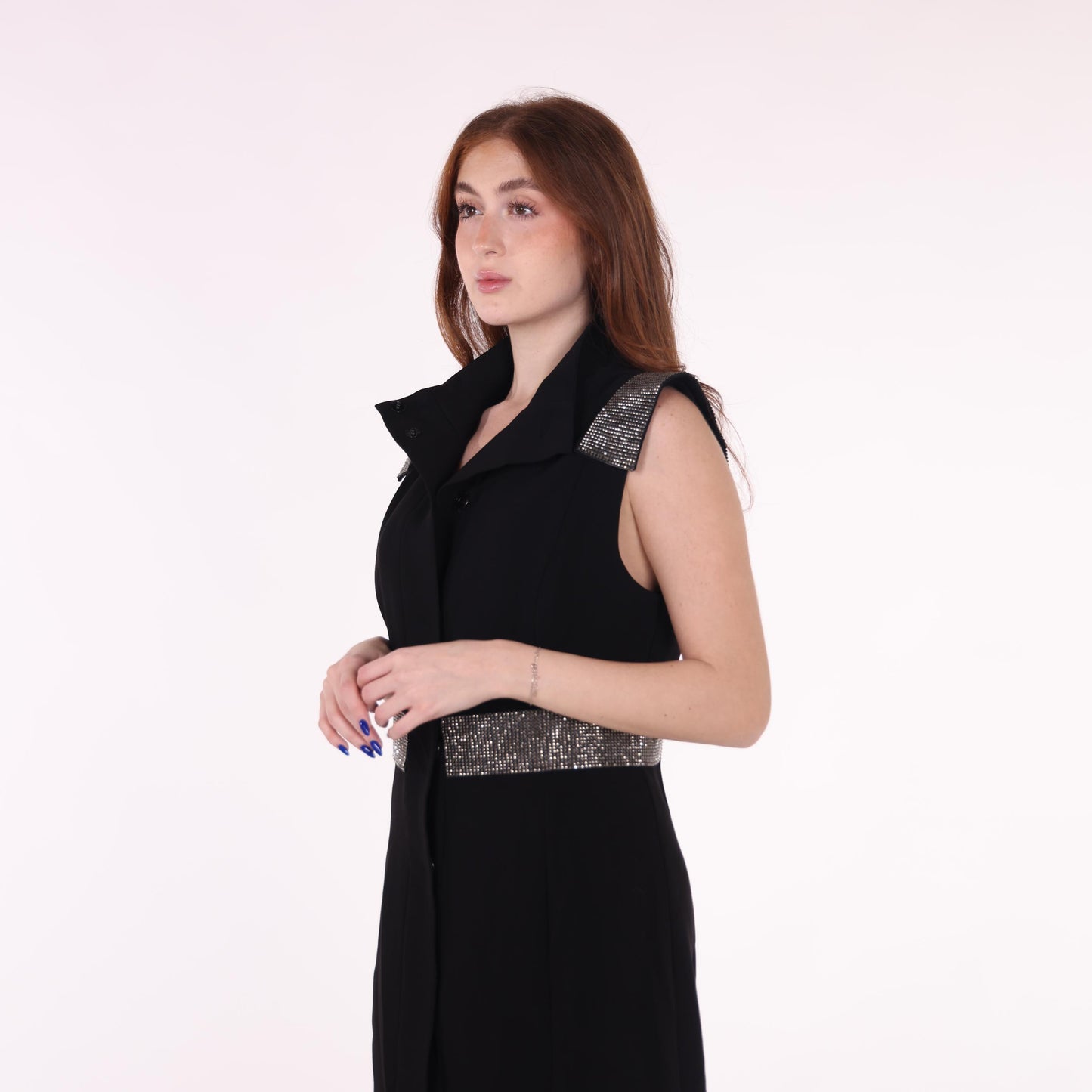 Black Midi Dress with Silver Embellishments