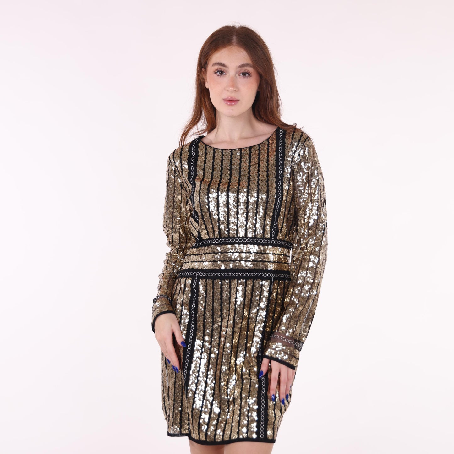 Gold Sequin Long-Sleeve Mini Dress