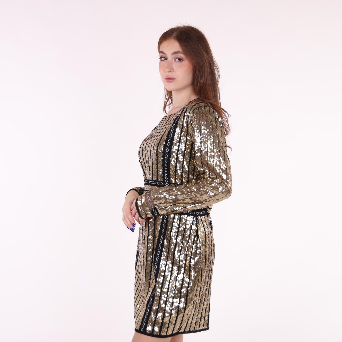 Gold Sequin Long-Sleeve Mini Dress