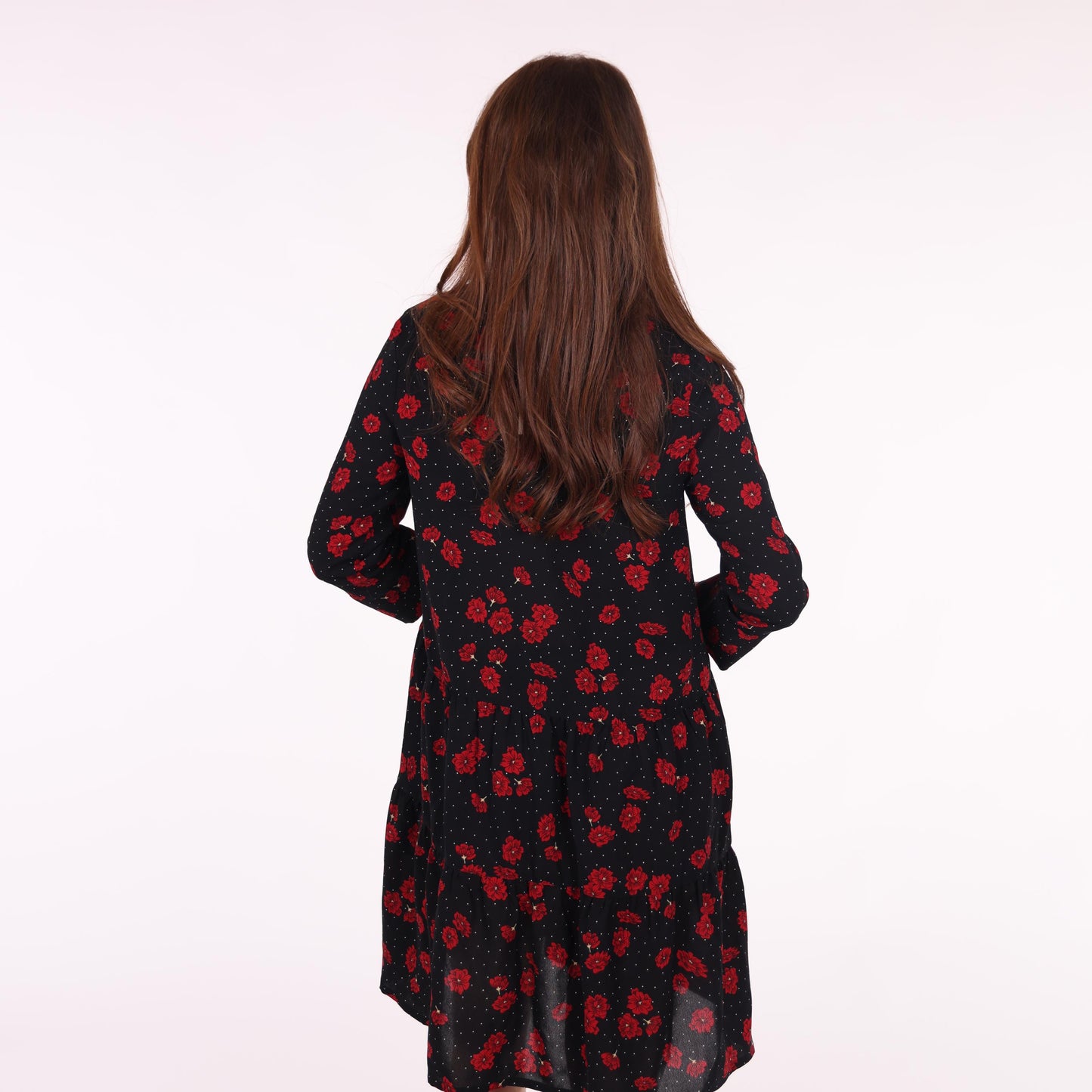 Black Dress with Red Floral Print