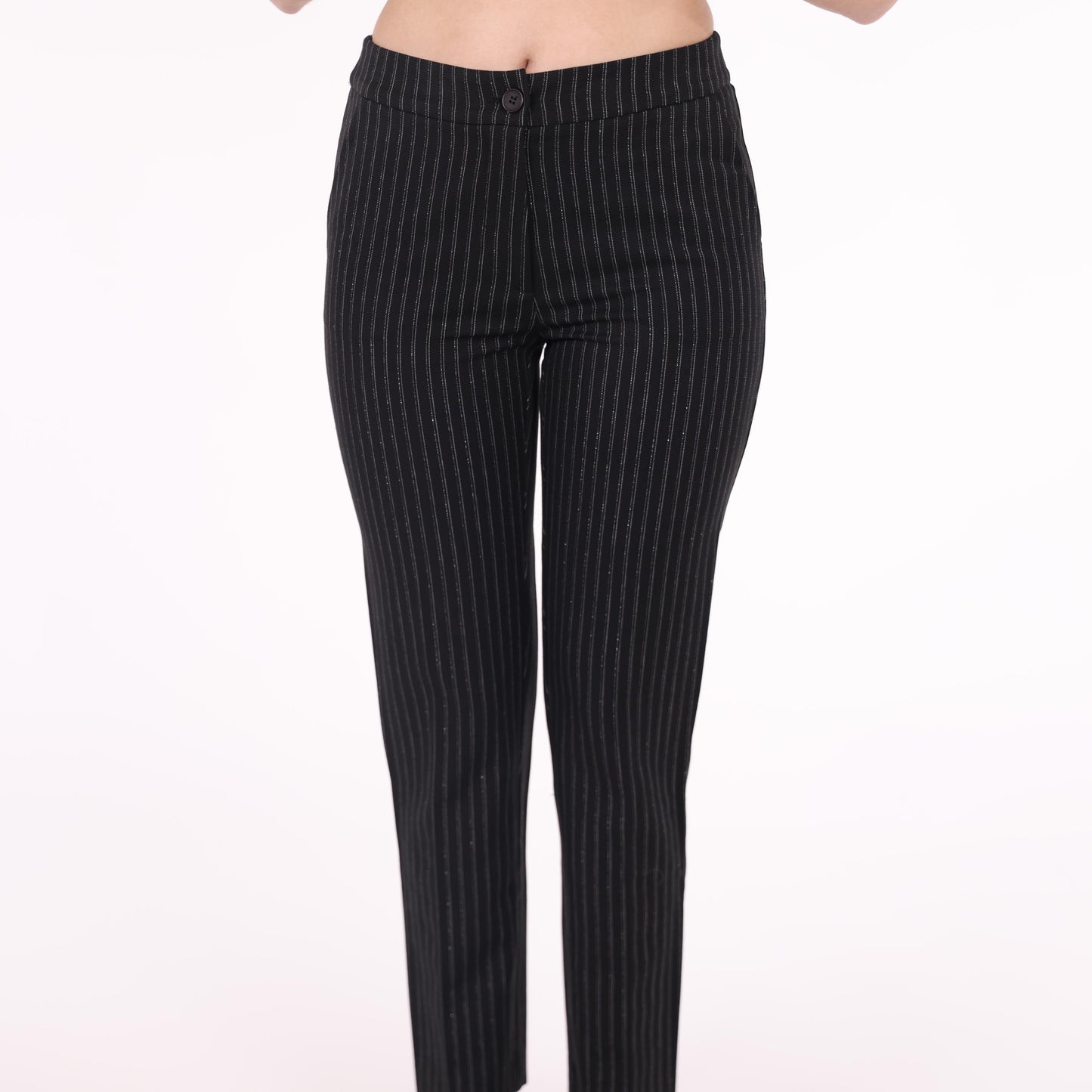 Black Pinstripe Slim-Fit Trousers