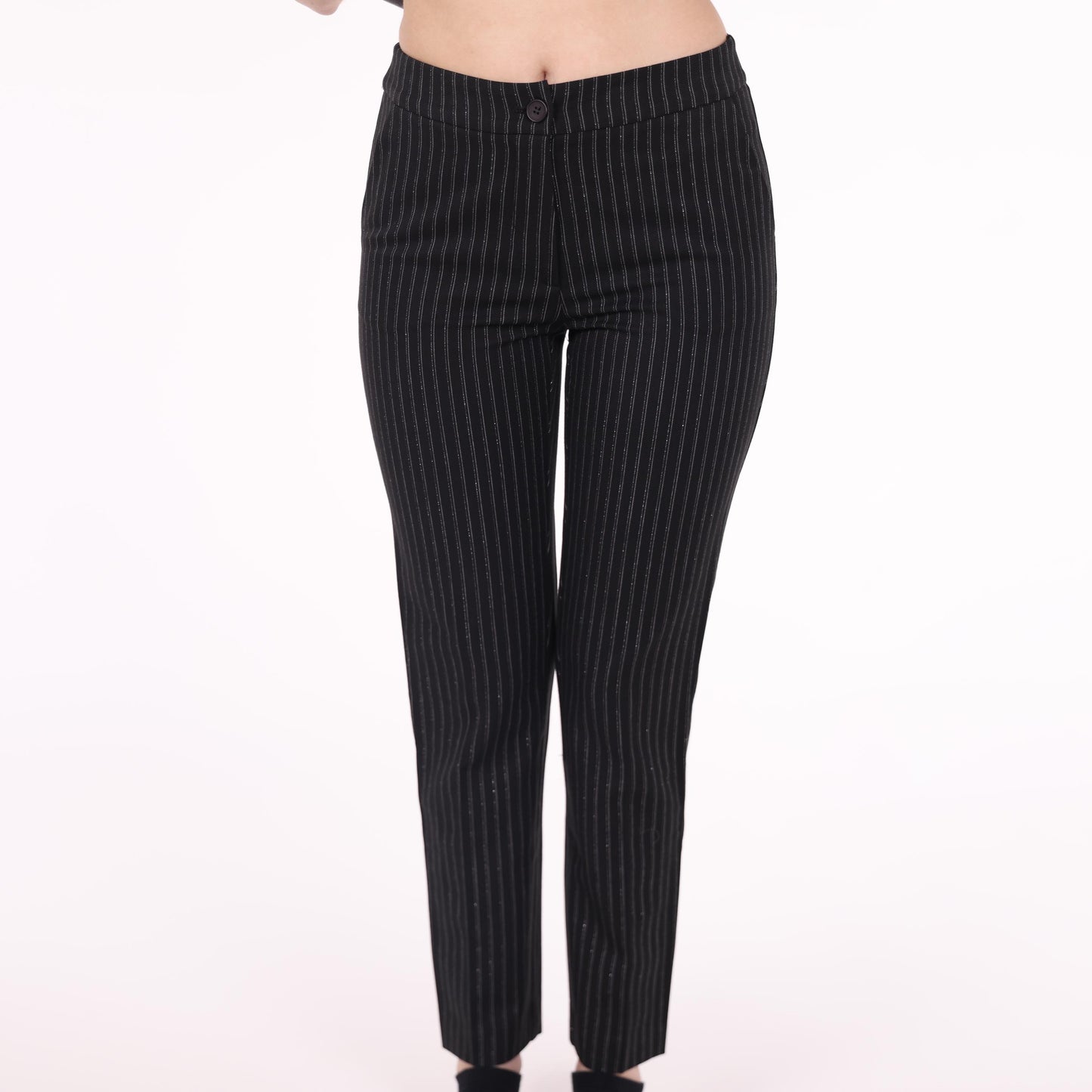 Black Pinstripe Slim-Fit Trousers