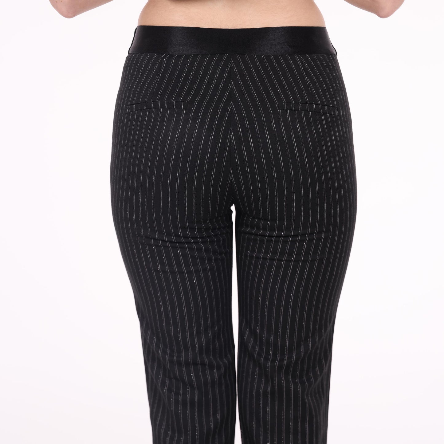 Black Pinstripe Slim-Fit Trousers