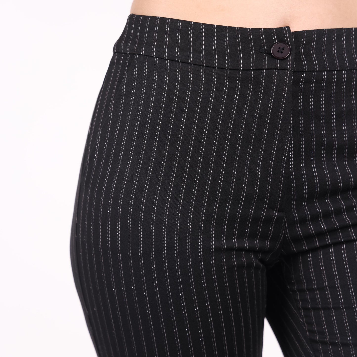 Black Pinstripe Slim-Fit Trousers