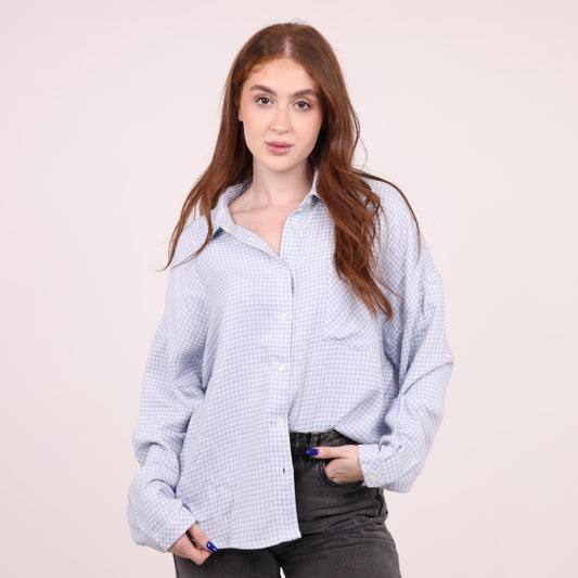 Light Blue Oversized Gingham Button-Up Shirt