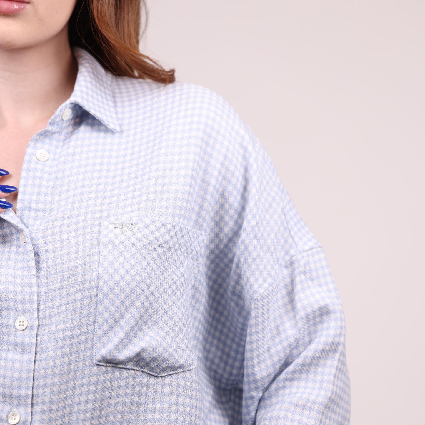 Light Blue Oversized Gingham Button-Up Shirt