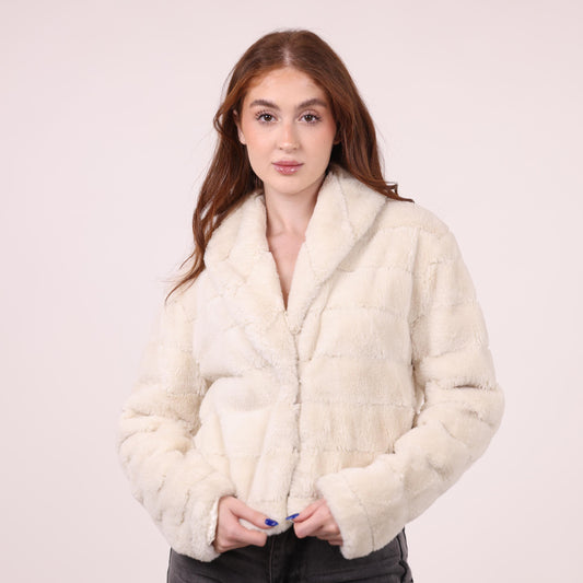 Cream Faux Fur Jacket with Shawl Collar