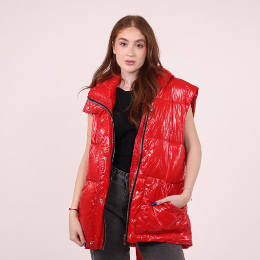 Red Glossy Quilted Puffer Vest