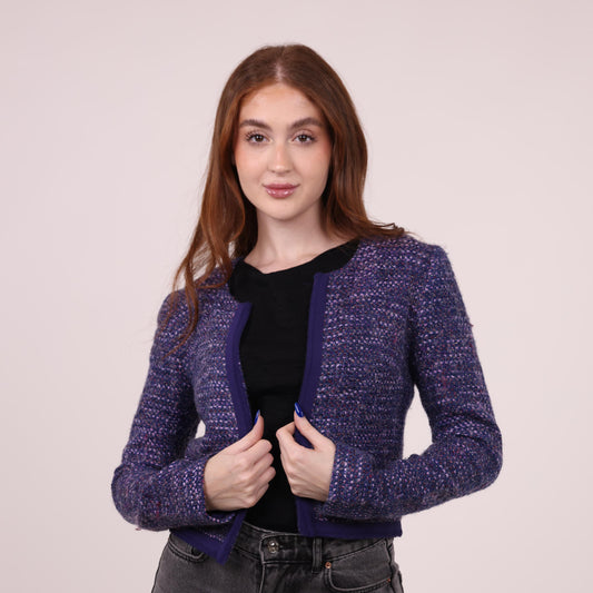 Textured Purple Tweed Cropped Jacket