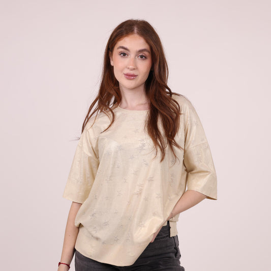 Metallic Beige Oversized Top