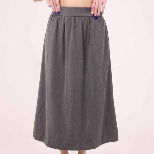 Classic Gray Pleated Midi Skirt