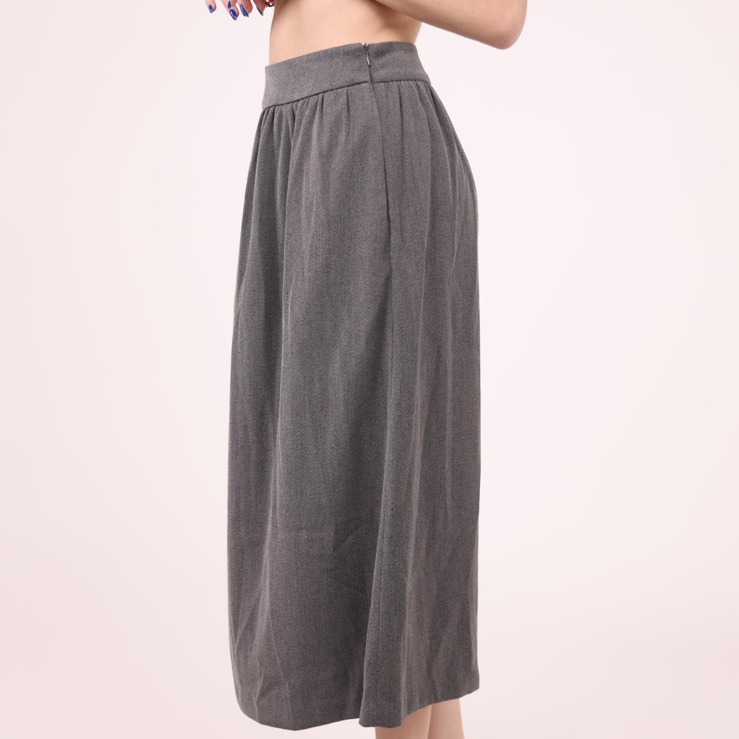 Classic Gray Pleated Midi Skirt