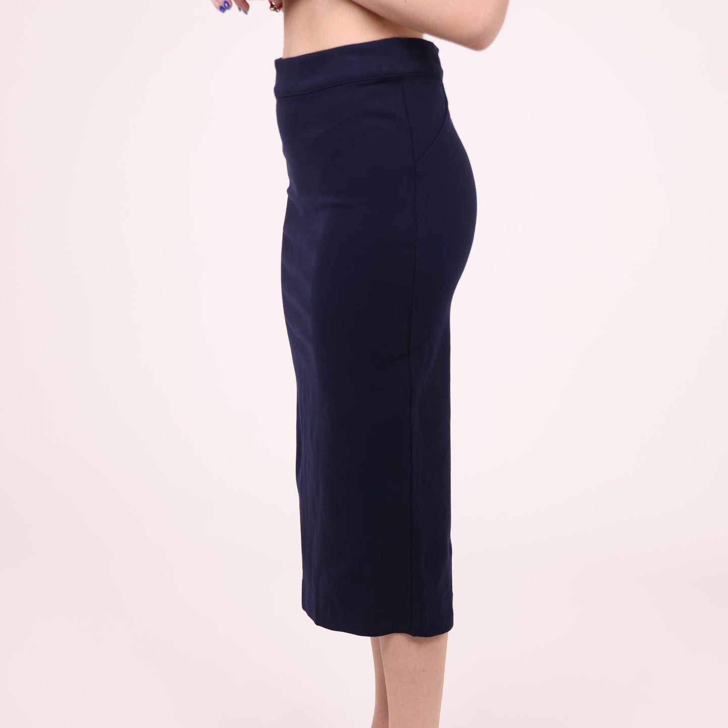 Sleek Navy Blue Pencil Midi Skirt