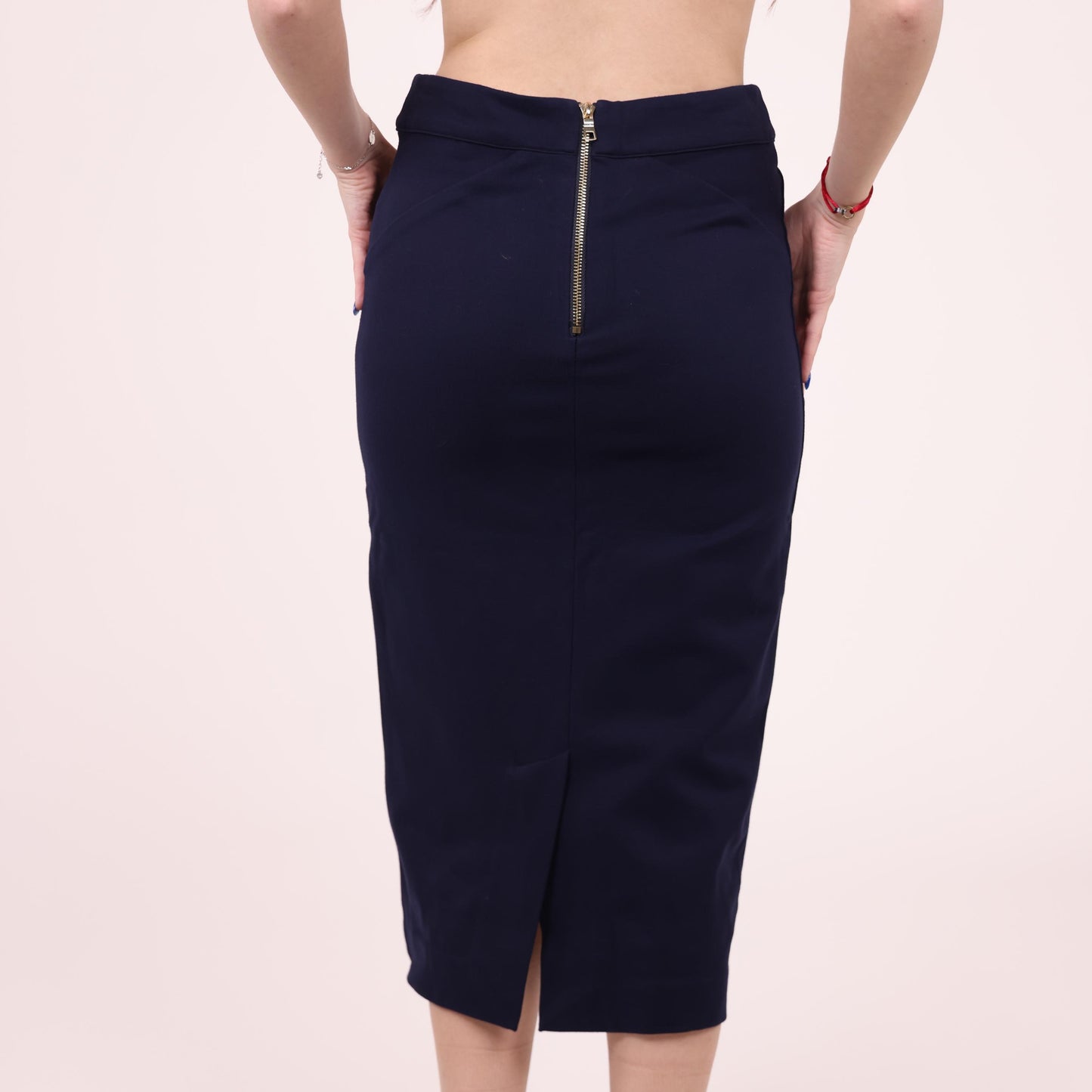 Sleek Navy Blue Pencil Midi Skirt