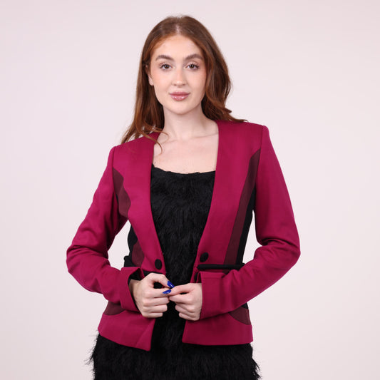 Bold Magenta Blazer with Black Panel Detailing