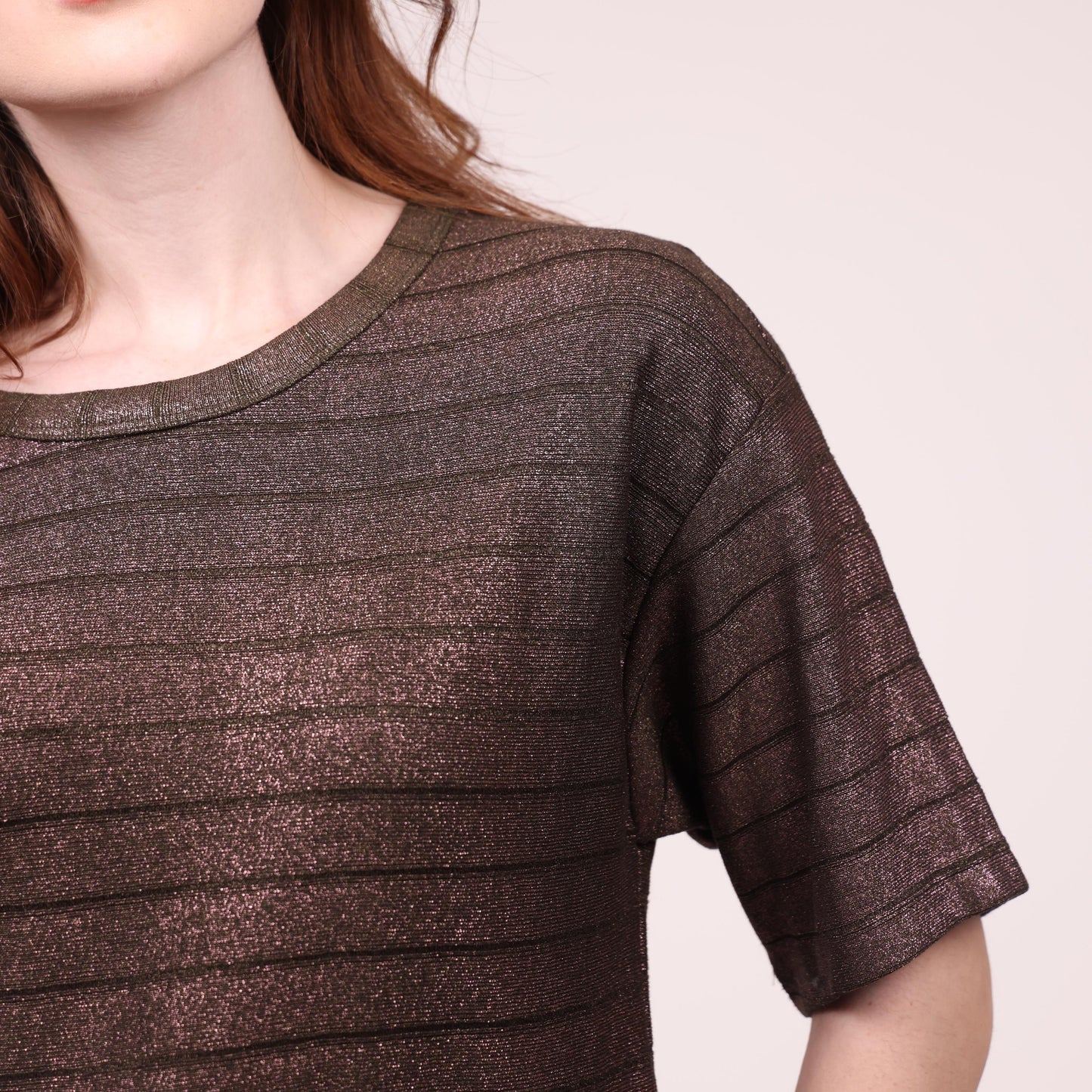 Shimmering Brown Striped Loose-Fit Top