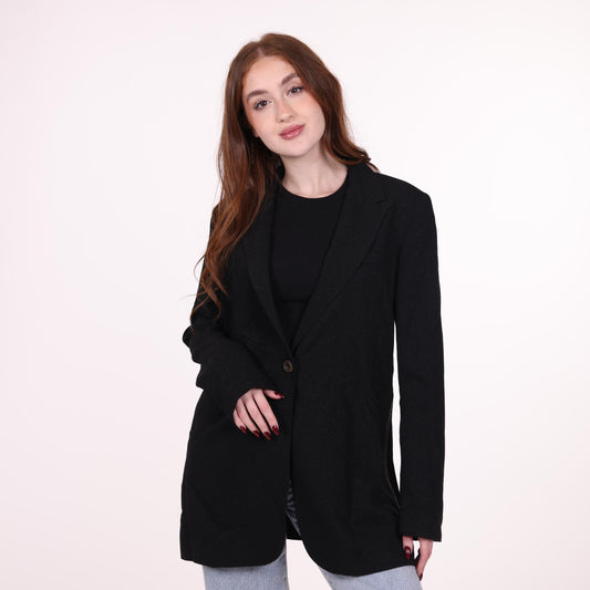 Classic Black Single-Breasted Blazer with Sparkly Fabric